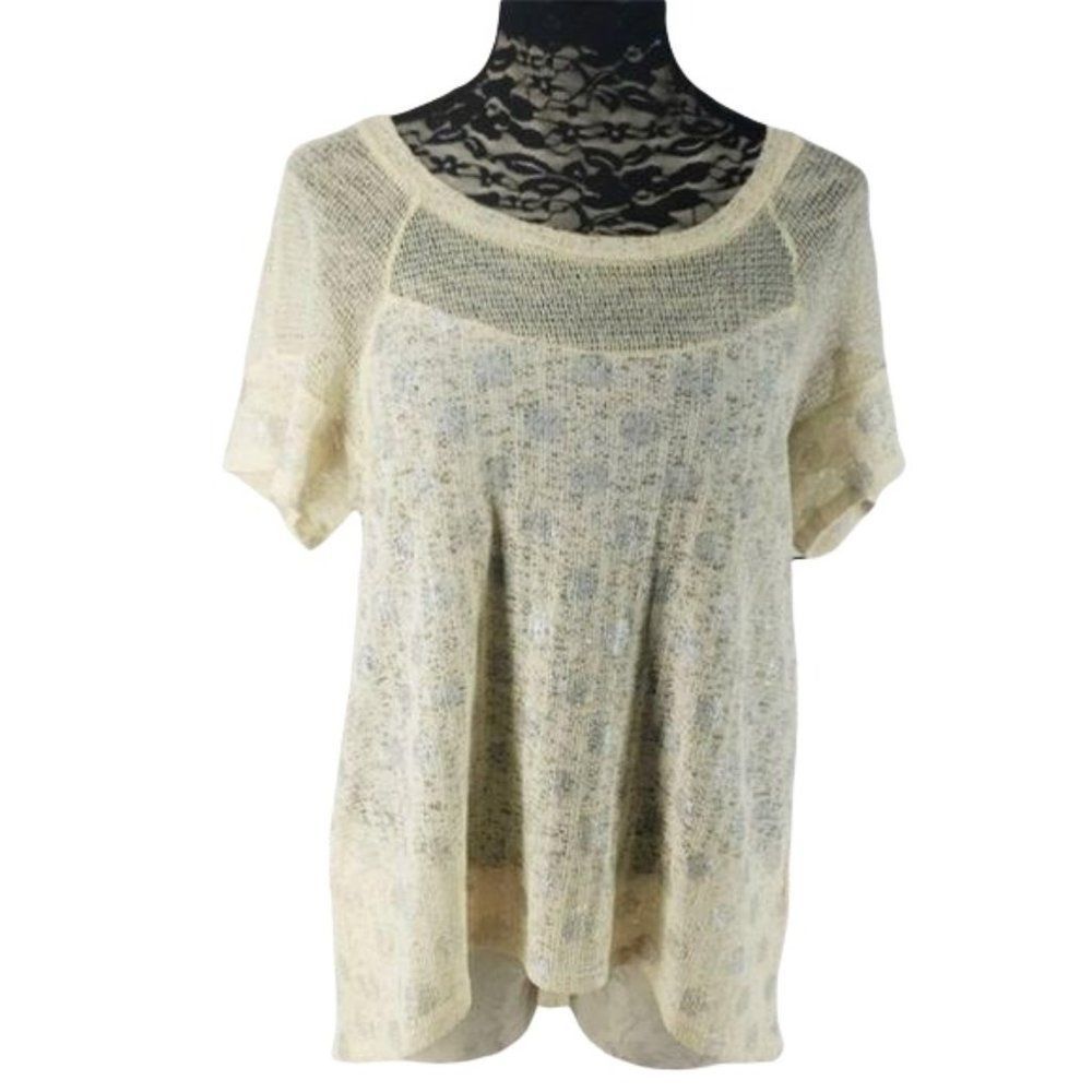 A’reve Creme Hi low Size Medium Sheer polka Dot tie‎ back Blouse